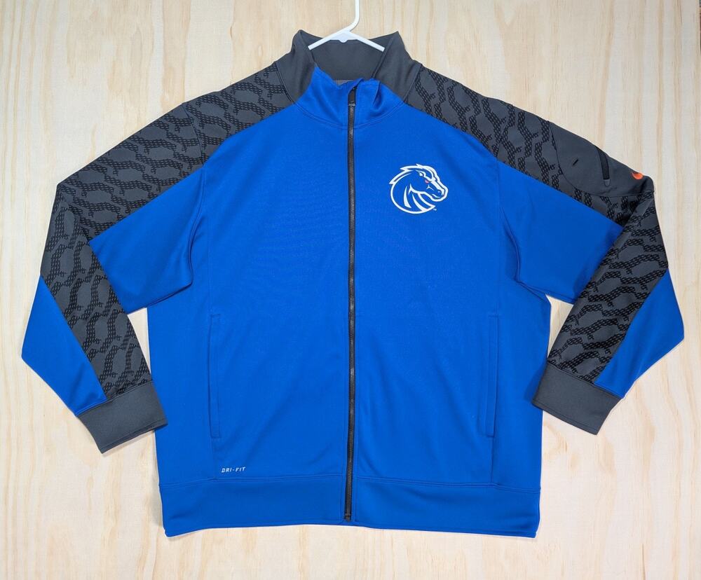 Nike Men's XL Boise State Broncos Dri Fit Zip Up Jacket Blue Pocket TEAM ISSUE